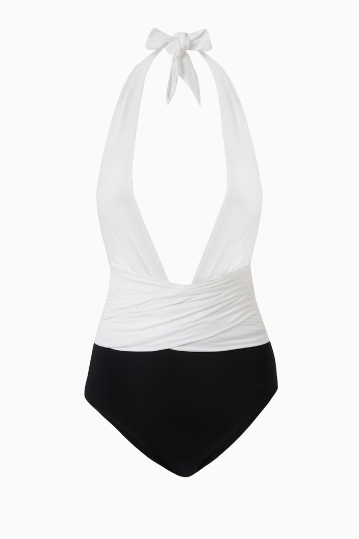 Amina One-piece Swimsuit in Stretch Nylon, Black