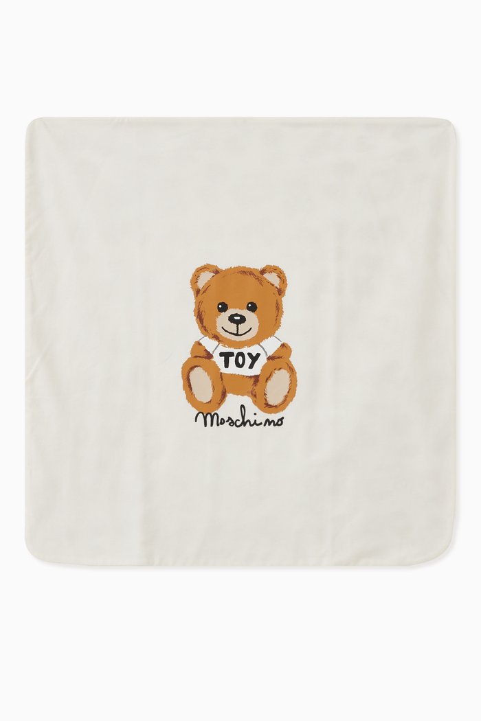 

Logo 'Teddy Toy' Print Blanket in Cotton, White