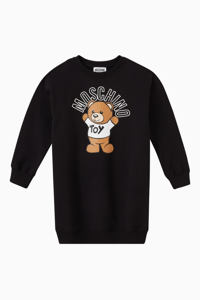 

Logo & Teddy Toy Print Sweatshirt Dress in Cotton, Black