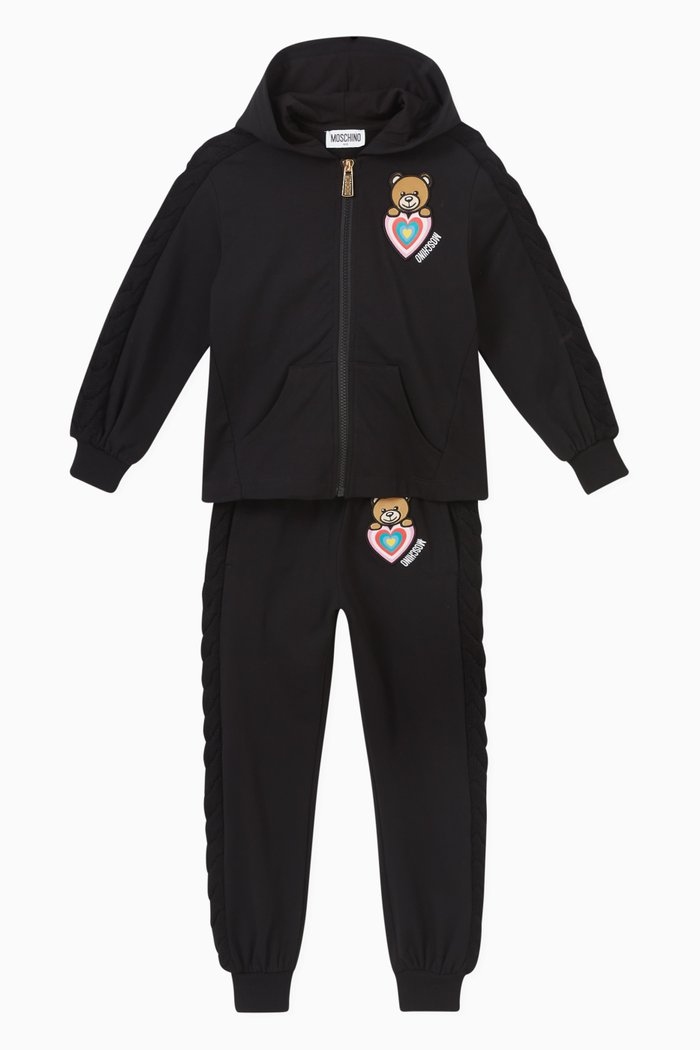 

Logo Teddy-appliqué Hooded Tracksuit in Cotton, Black