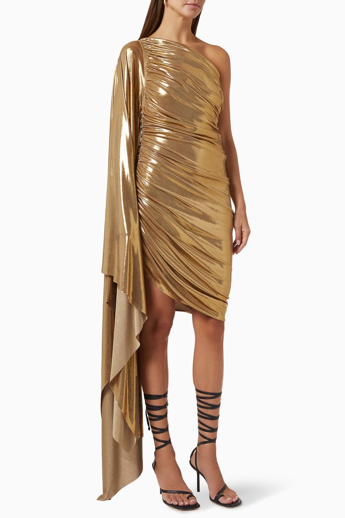 

Diana One-shoulder Mini Dress in Stretch-lamé, Gold