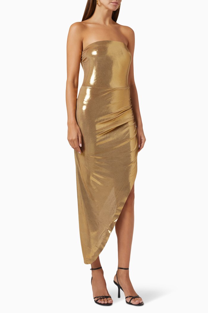

Strapless Draped Gown in Stretch-lamé, Gold