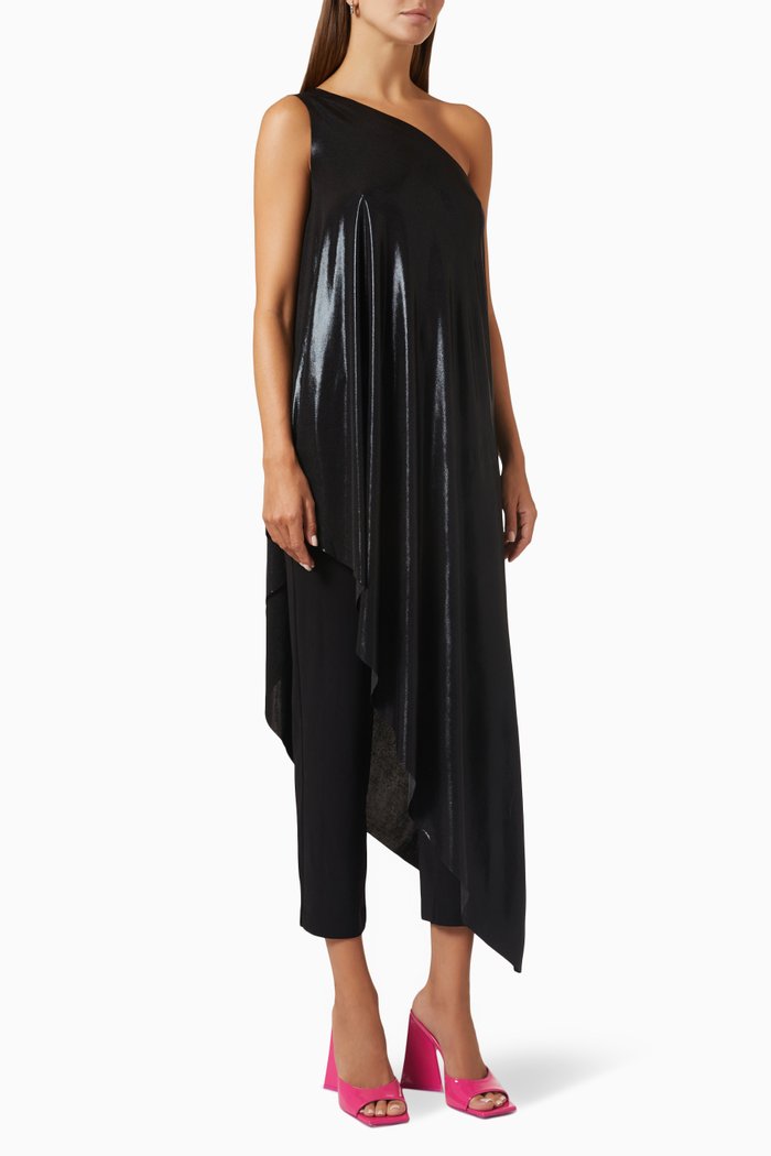 

One-shoulder Diagonal Tunic in Stretch Lamé, Black