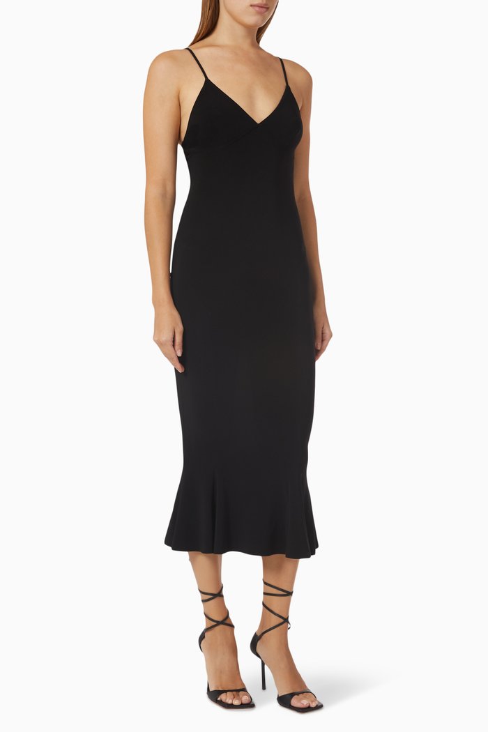 

Slip Fishtail Midi Dress in Stretch-jersey, Black