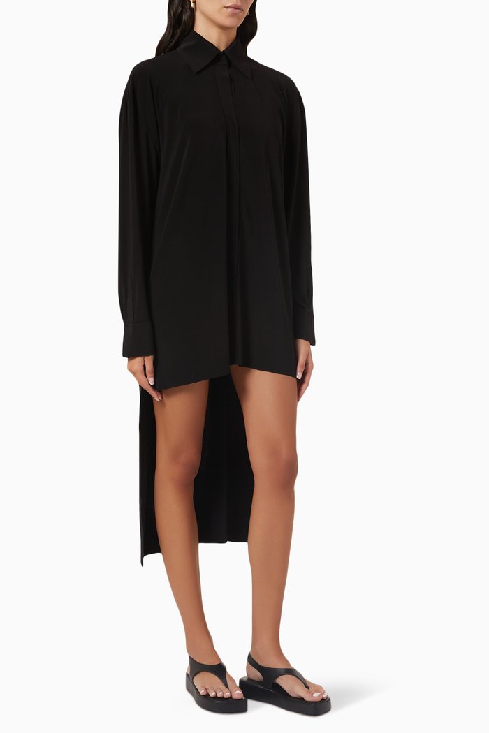 

Oversized Boyfriend Hi-low Hem Shirt in Poly Lycra, Black