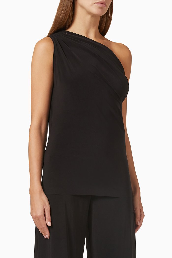 

Draped One-shoulder Top in Poly Lycra, Black