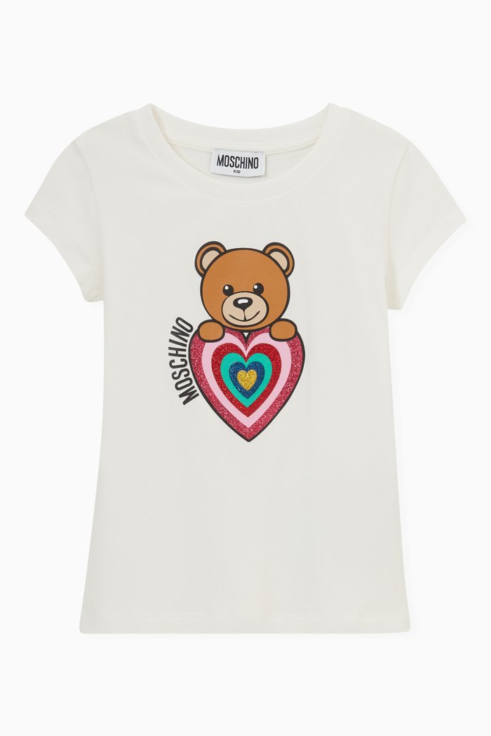 

Glitter Heart & Teddy Print T-shirt in Cotton Jersey, White