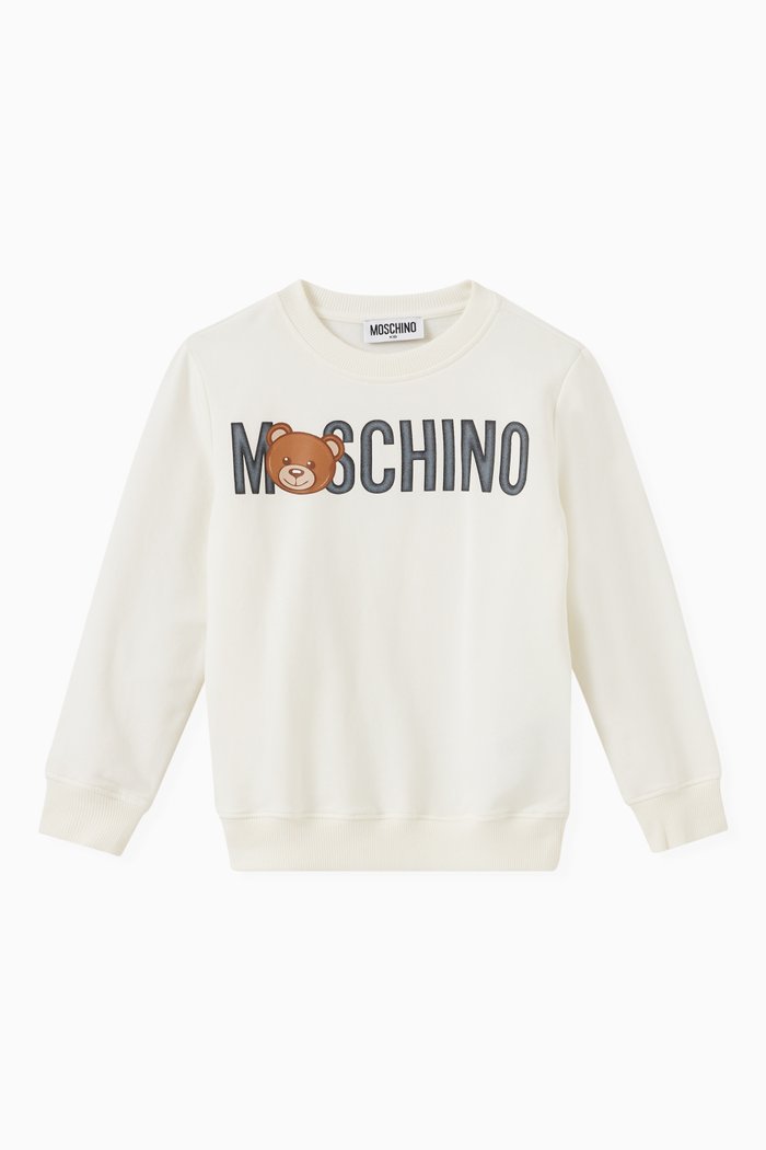 

Logo & Teddy Bear Print Sweatshirt in Cotton, White