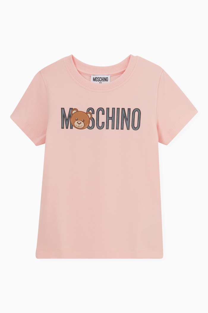 

Logo & Teddy Bear Print T-shirt in Cotton Jersey, Pink