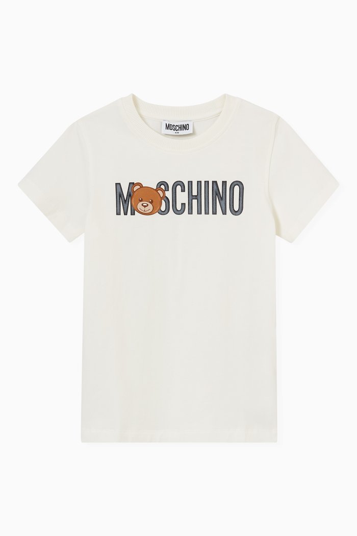 

Logo & Teddy Bear Print T-shirt in Cotton Jersey, White