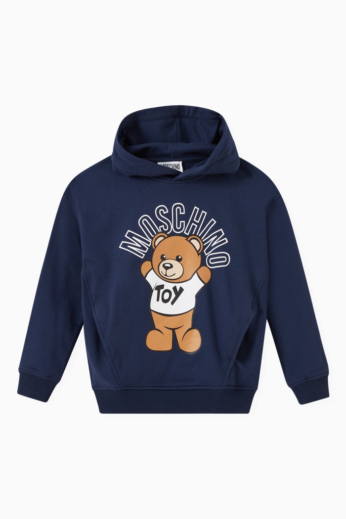 Teddy Bear Print Hoodie in Jersey, Blue