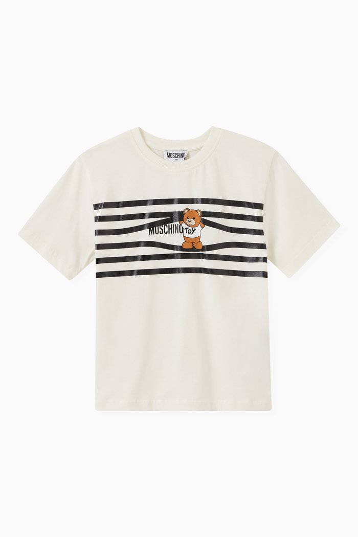 

Striped Logo Print T-Shirt in Jersey, White