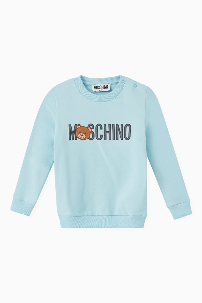 Logo Print Sweatshirt in Cotton, Blue