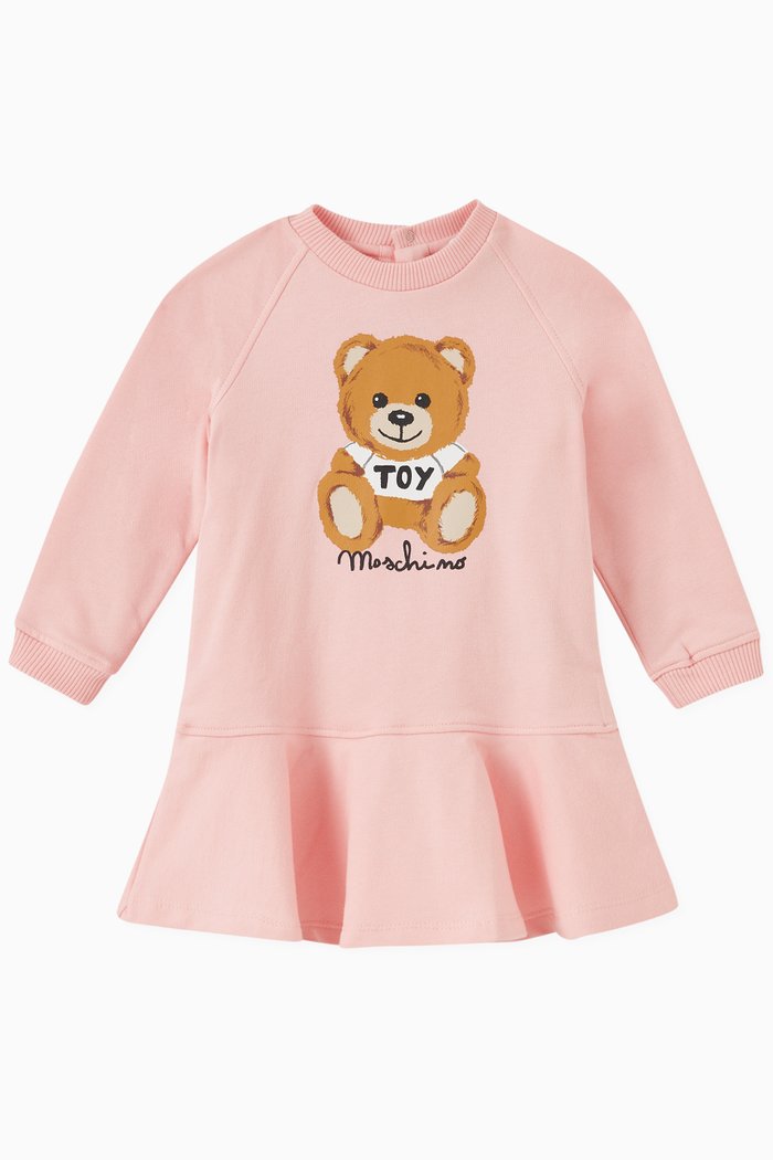 

Teddy Toy & Logo Print Dress in Cotton Jersey, Pink