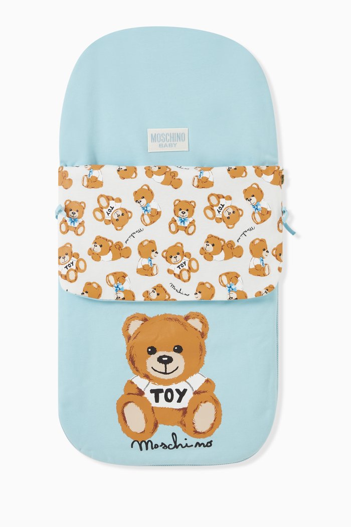 

Teddy Toy & Logo Print Padded Sleep Nest in Cotton, Blue