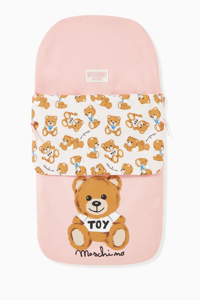 

Teddy Toy & Logo Print Padded Sleep Nest in Cotton, Pink