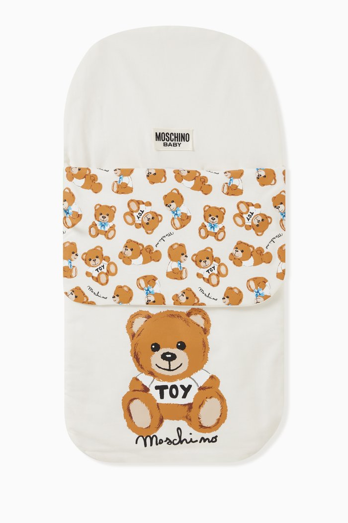 Teddy Toy & Logo Print Padded Sleep Nest in Cotton, White