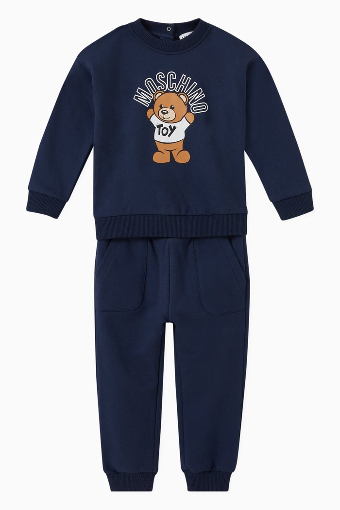 

Teddy Toy Logo Print Sweatshirt & Pants in Cotton Jersey, Blue