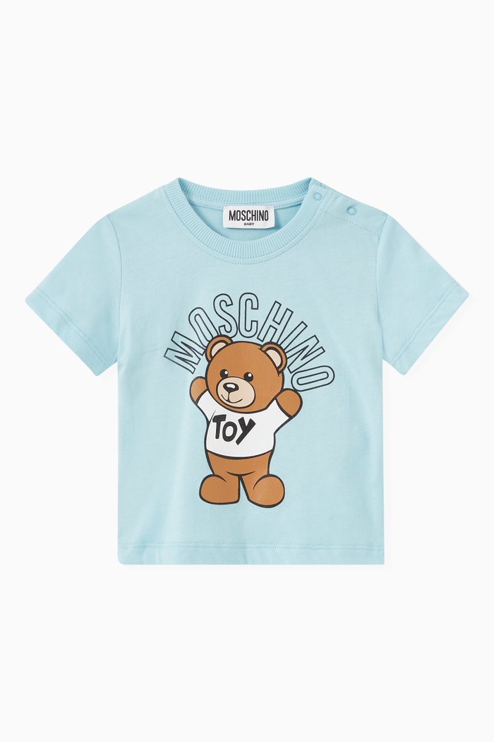 

Logo & Teddy Toy Print T-shirt in Cotton Jersey, Blue