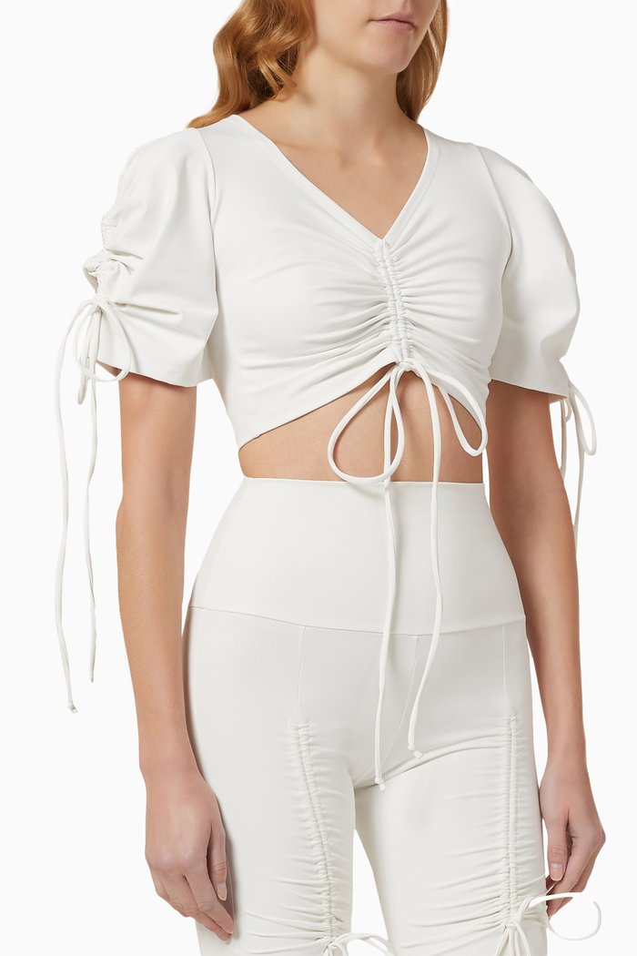 Stelle Ruffle Crop Top, White