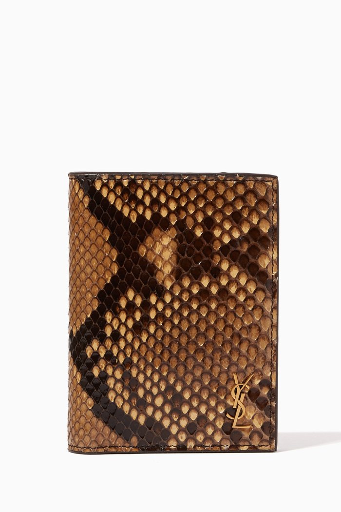 

Tiny Cassandre Bi-fold Card Wallet in Python Leather, Neutral