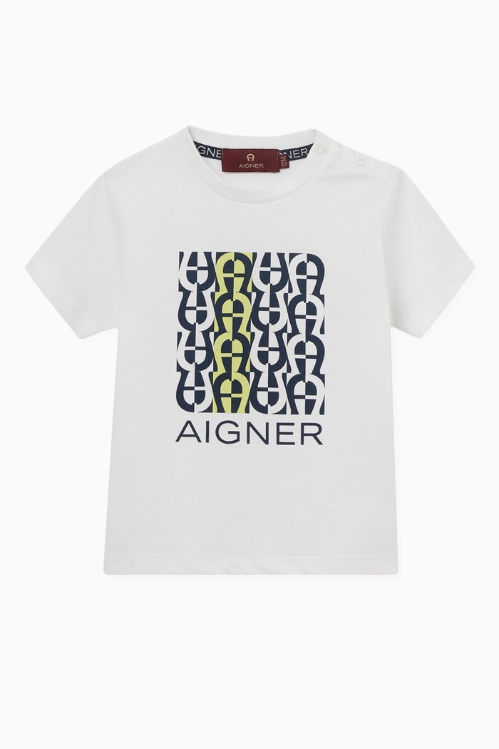 

Logo Square Pattern Print T-shirt in Cotton Jersey, White