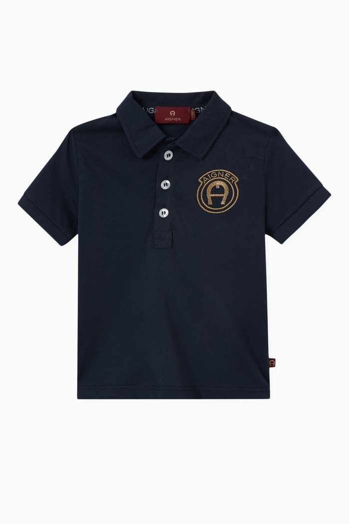 

Logo Embroidered Polo Shirt in Cotton, Blue