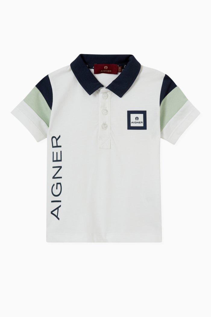 

Logo Contrast Stripe Polo Shirt in Cotton, White