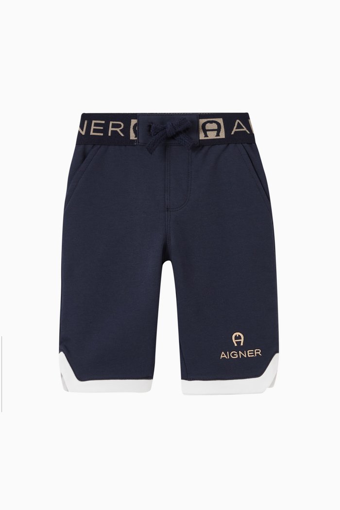 

Logo Tape Bermuda Shorts in Cotton Poplin, Blue