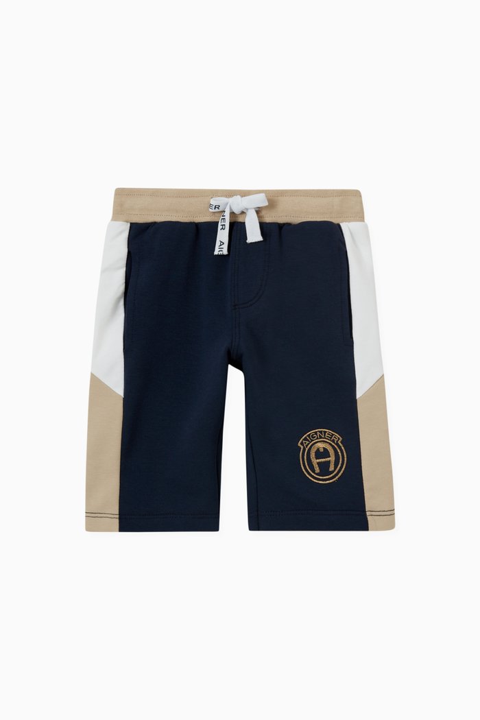 

Logo Embroidered Colour-block Bermuda Shorts in Cotton Jersey, Blue