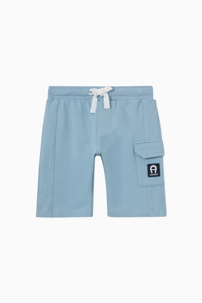Logo Shorts in Stretchy Cotton, Blue