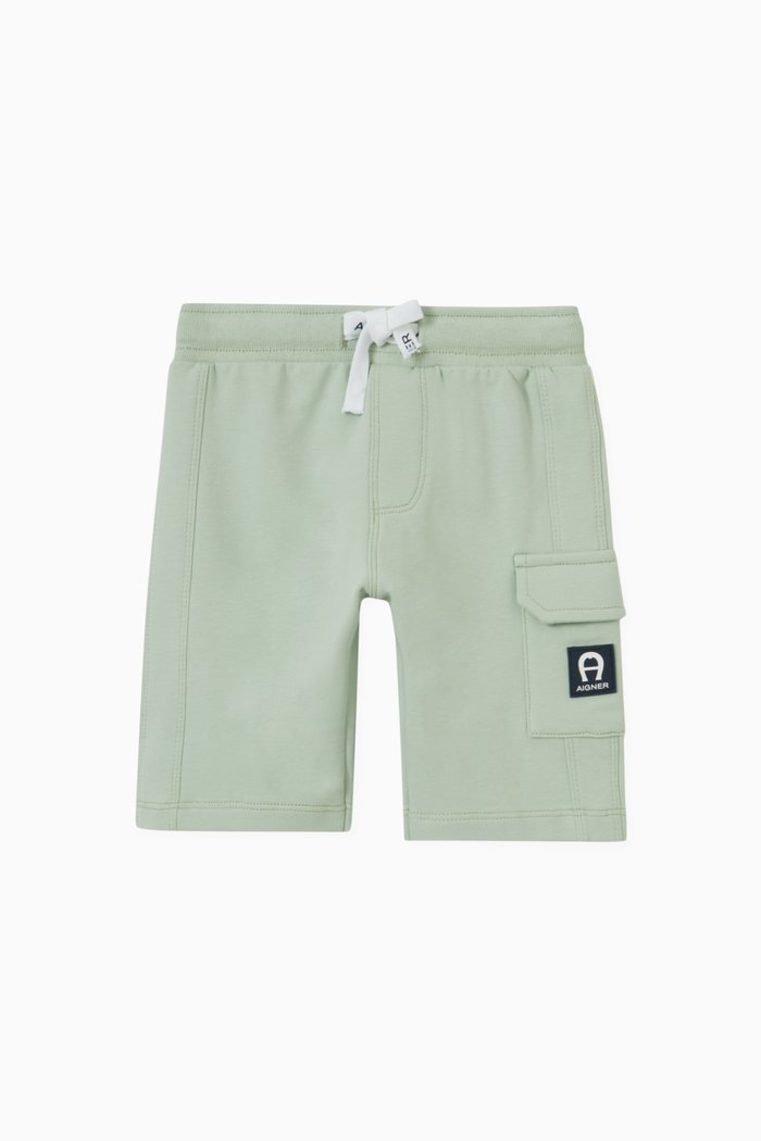 Logo Shorts in Stretchy Cotton, Green