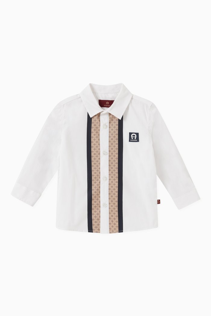 

Mini Logo Vertical Stripe Shirt in Cotton Poplin, White