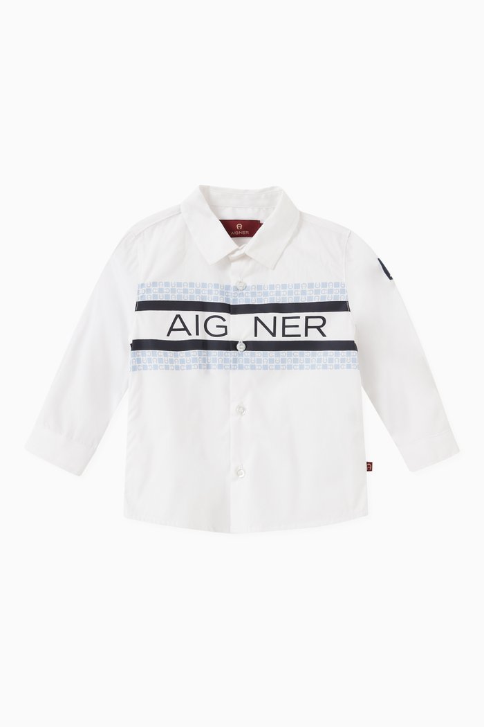 

Logo Stripe Shirt in Cotton Poplin, White