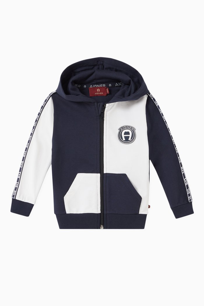 

Colour-block Logo Tape Hoodie in Cotton, White
