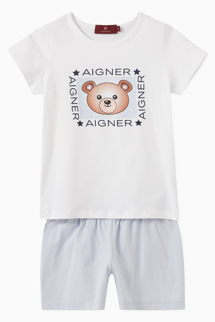 

Logo Teddy Print T-shirt & Shorts Set in Cotton Jersey, Blue
