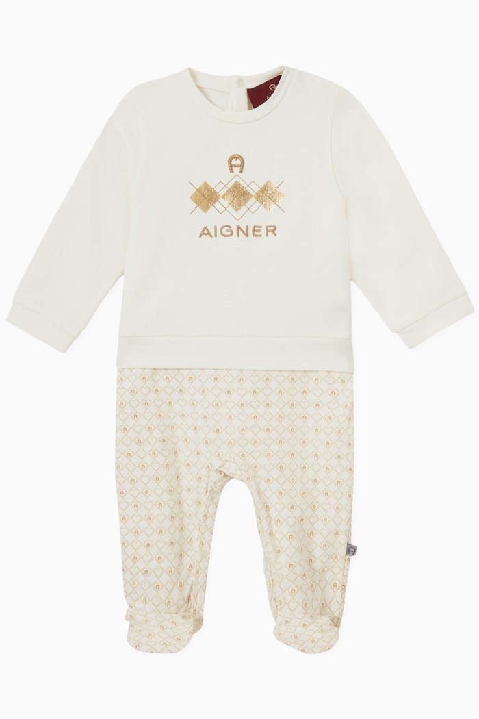 

Logo Embroidered Sleepsuit in Stretch Cotton, White
