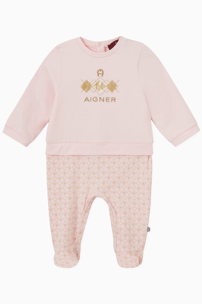 

Logo Embroidered Sleepsuit in Stretch Cotton, Pink