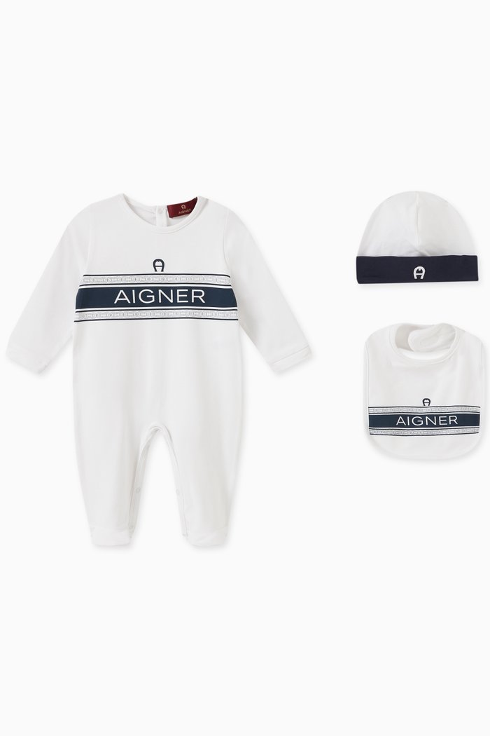 

Logo Bodysuit, Bib & Beanie Set, White