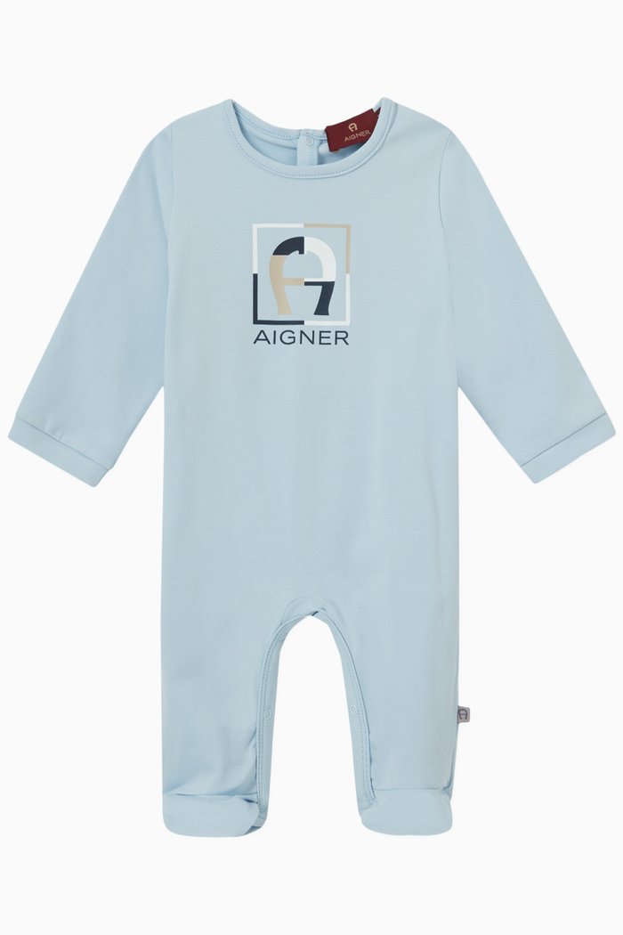 

Logo Square Patch Sleepsuit in Cotton Jersey, Blue