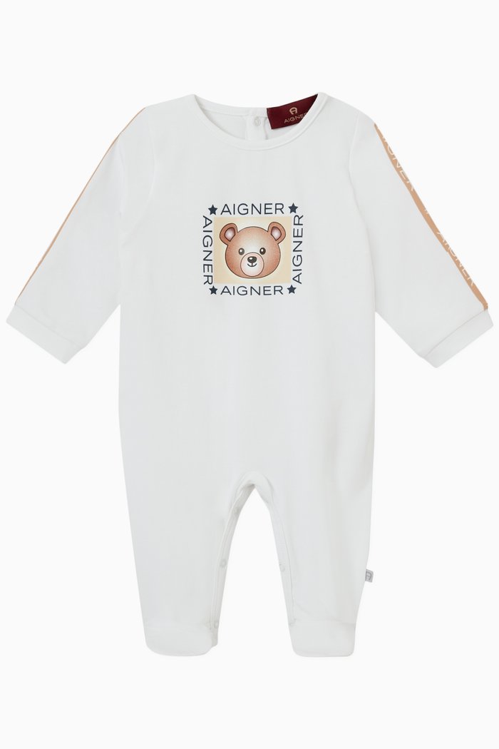 

Teddy Bear Print Sleepsuit in Cotton Jersey, White
