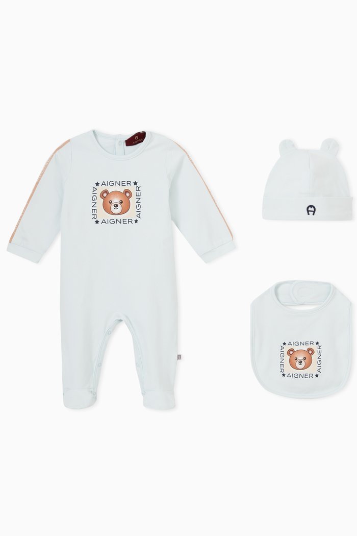 

Bear Print Overalls Set in Cotton, Blue