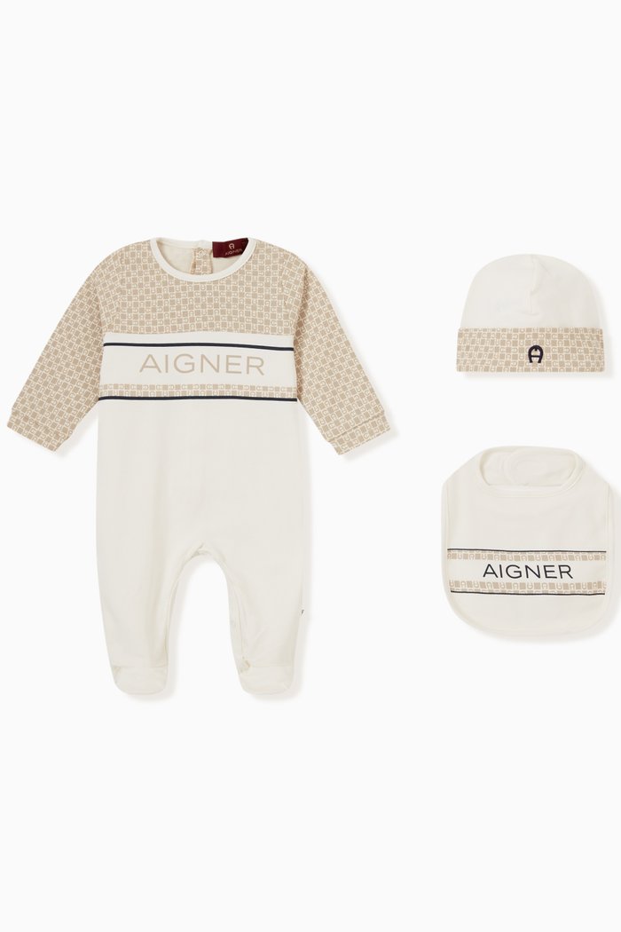 Logo Overalls Set in Cotton, White