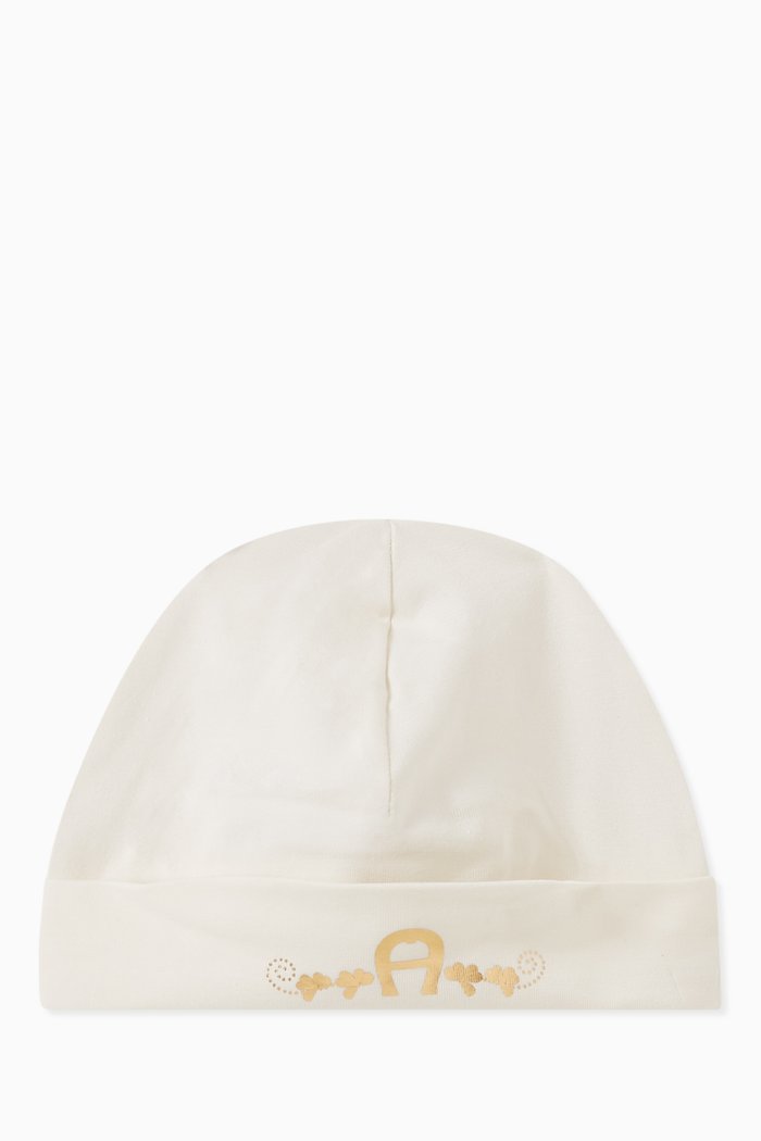 Logo Hat in Stretchy Cotton, White