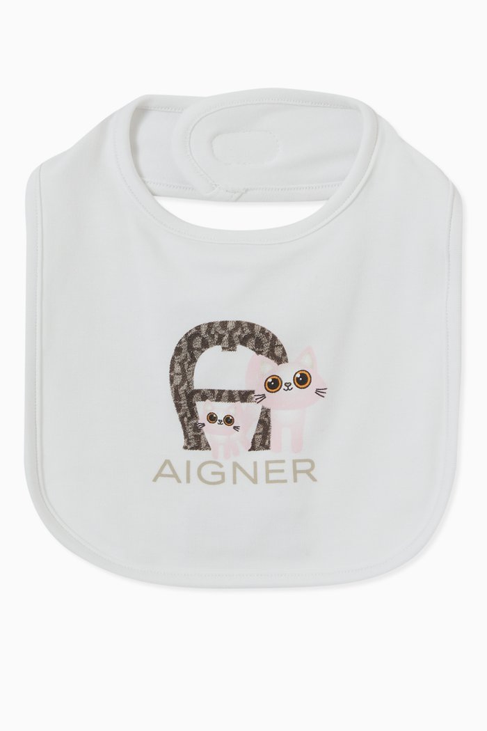 

Logo & Cat Baby Bib in Pima Cotton, White