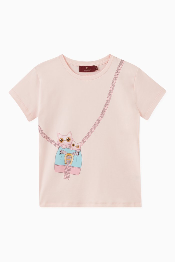 Cats in Bag T-shirt in Cotton, Pink
