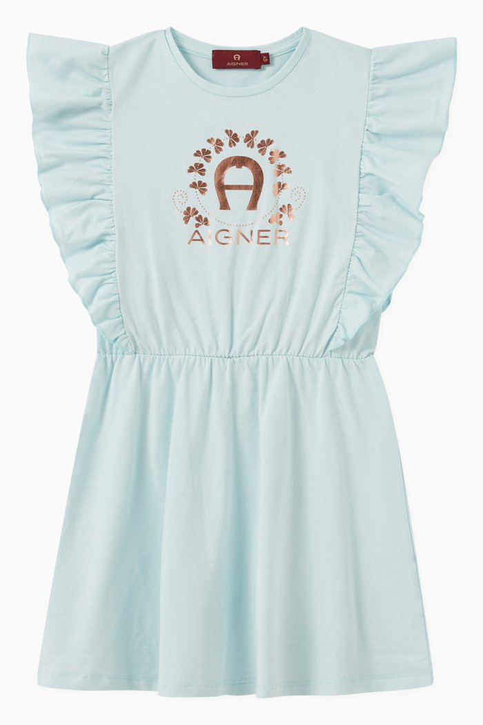 

Logo Angel Sleeves Dress in Cotton, Blue