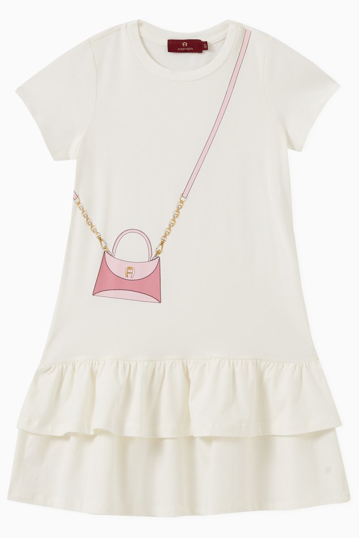 

Graphic Print T-shirt Dress in Cotton Jersey, White