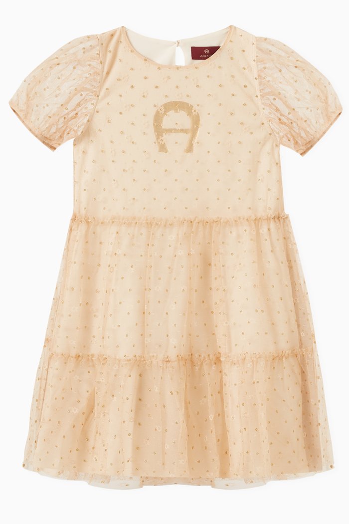 

Polka Dot Logo Dress in Tulle, White