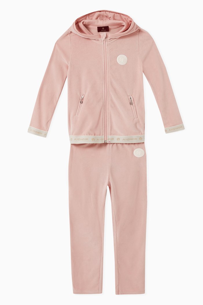 

Logo Tape Tracksuit Set in Velour, Pink